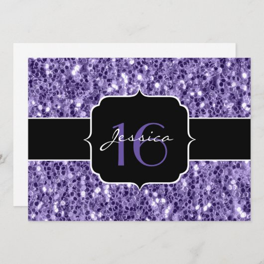 Ultra violet glitter sparkles Sweet 16 nodigen Kaart (Voorkant / Achterkant)