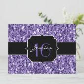 Ultra violet glitter sparkles Sweet 16 nodigen Kaart (Staand voorkant)