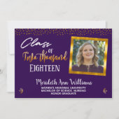 Ultra Violet Gold Confetti Foto Graduparty Kaart (Voorkant)