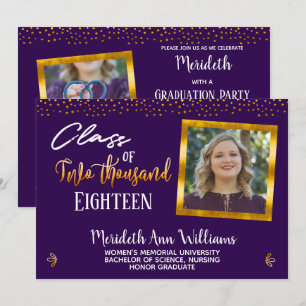 Ultra Violet Gold Confetti Foto Graduparty Kaart