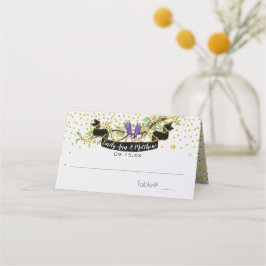 Ultra Violet Gold Confetti Paarse gele vogels Plaatskaartje