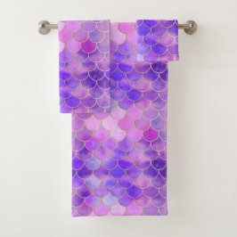Ultra Violet & Gold Mermaid Scale Patroon Bad Handdoek