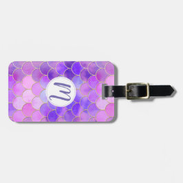 Ultra Violet & Gold Mermaid Scale Patroon Bagagelabel