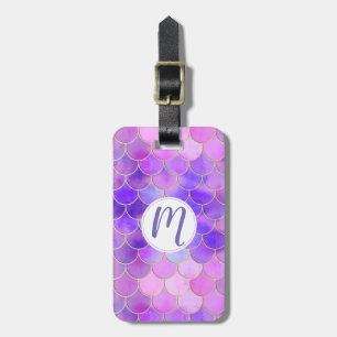 Ultra Violet & Gold Mermaid Scale Patroon Bagagelabel