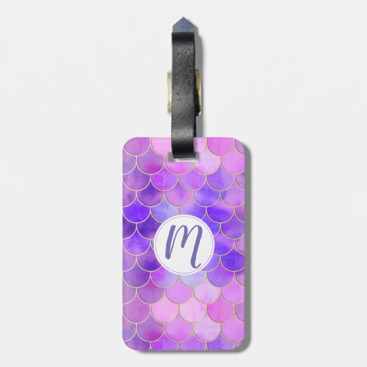 Ultra Violet & Gold Mermaid Scale Patroon Bagagelabel (Achterkant verticaal)