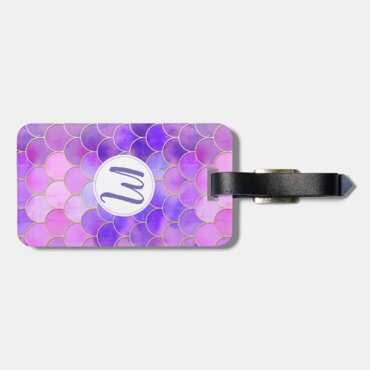 Ultra Violet & Gold Mermaid Scale Patroon Bagagelabel (Achterkant horizontaal)