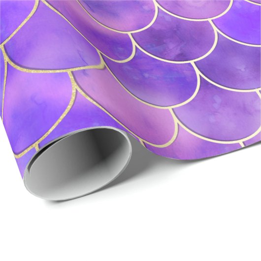 Ultra Violet & Gold Mermaid Scale Patroon Cadeaupapier (Rol Hoek)