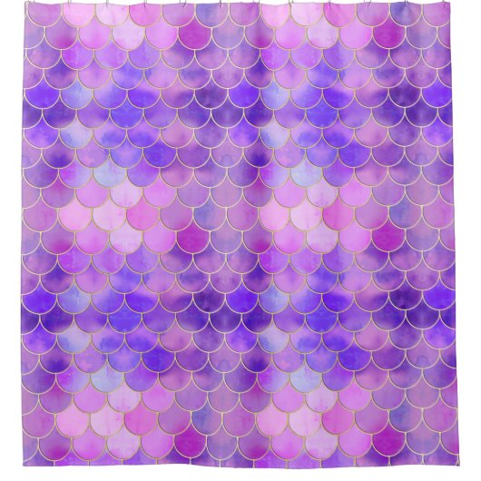 Ultra Violet & Gold Mermaid Scale Patroon Douchegordijn (Voorkant)