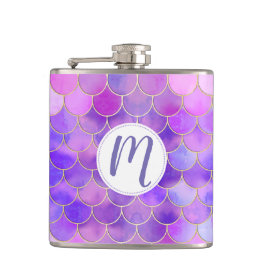 Ultra Violet & Gold Mermaid Scale Patroon Heupfles