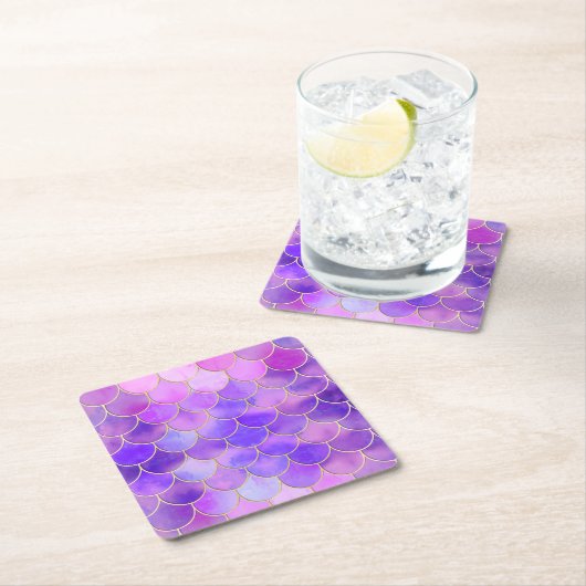 Ultra Violet & Gold Mermaid Scale Patroon Kartonnen Onderzetters (Insitu)