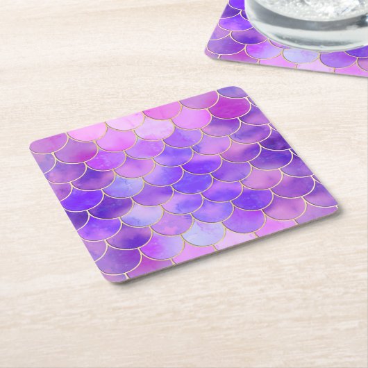 Ultra Violet & Gold Mermaid Scale Patroon Kartonnen Onderzetters (Schuin)