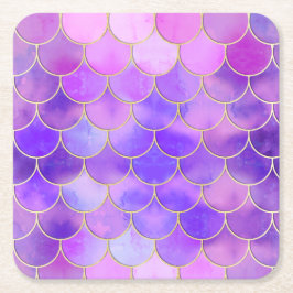 Ultra Violet & Gold Mermaid Scale Patroon Kartonnen Onderzetters
