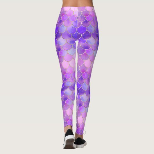 Ultra Violet & Gold Mermaid Scale Patroon Leggings (Achterkant)
