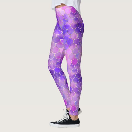 Ultra Violet & Gold Mermaid Scale Patroon Leggings (Links)