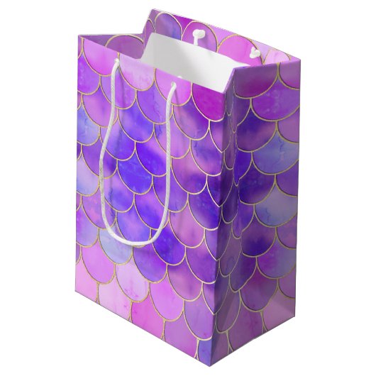 Ultra Violet & Gold Mermaid Scale Patroon Medium Cadeauzakje (Achterkant Gekanteld)