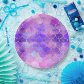 Ultra Violet & Gold Mermaid Scale Patroon Papieren Bordje (Feest)