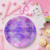 Ultra Violet & Gold Mermaid Scale Patroon Papieren Bordje (Feest)
