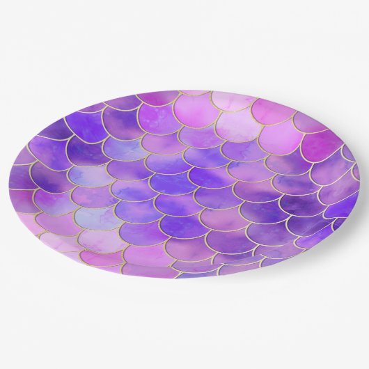 Ultra Violet & Gold Mermaid Scale Patroon Papieren Bordje (Gekanteld)