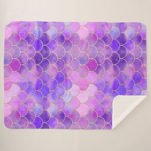Ultra Violet & Gold Mermaid Scale Patroon Sherpa Deken (Voorkant (horizontaal))