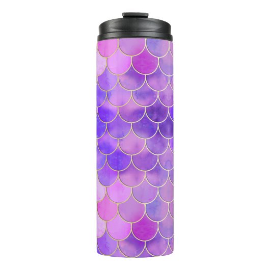 Ultra Violet & Gold Mermaid Scale Patroon Thermosbeker (Voorkant)