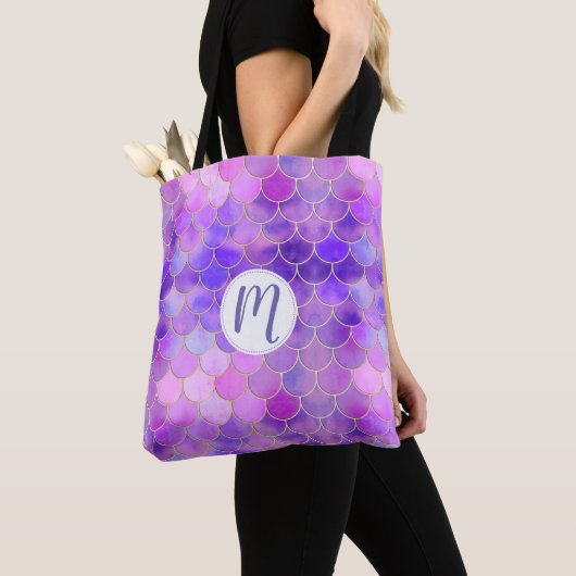 Ultra Violet & Gold Mermaid Scale Patroon Tote Bag (Dichtbij)