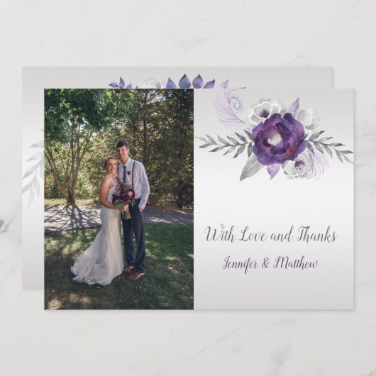 Ultra Violet Grijs Zilver Bloemen Foto Dank u Bedankkaart (Voorkant / Achterkant)