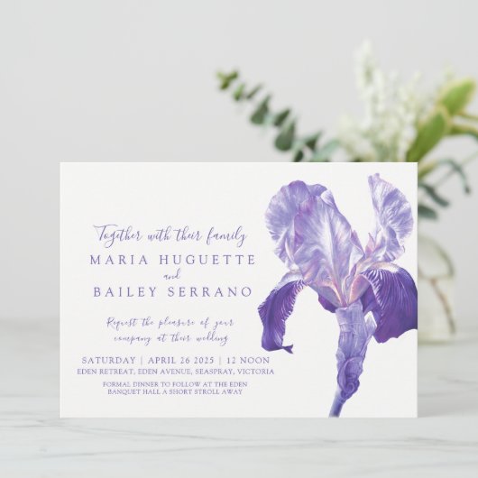 Ultra violet Iris botanic art bruiloft Kaart (Staand voorkant)