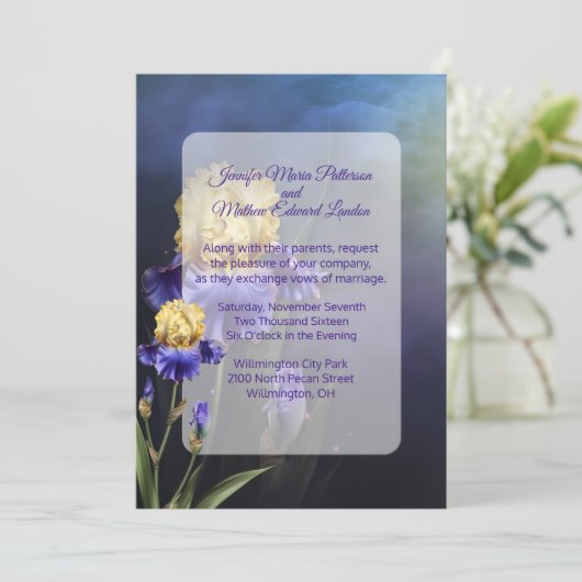 Ultra Violet Iris bruiloft uitnodiging (Staand voorkant)