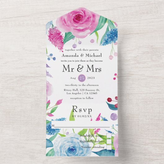 Ultra Violet kleurcombinatie Florale Trouw Alles I All In One Uitnodiging (Binnen)