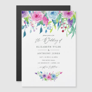 Ultra Violet kleurcombinatie waterverf bloemen bru Magnetische Uitnodiging