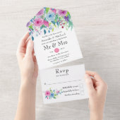 Ultra Violet kleurencombo Floral Wedding All In One Uitnodiging (Afscheurbaar)