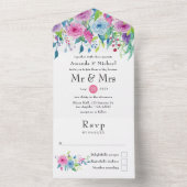 Ultra Violet kleurencombo Floral Wedding All In One Uitnodiging (Binnen)