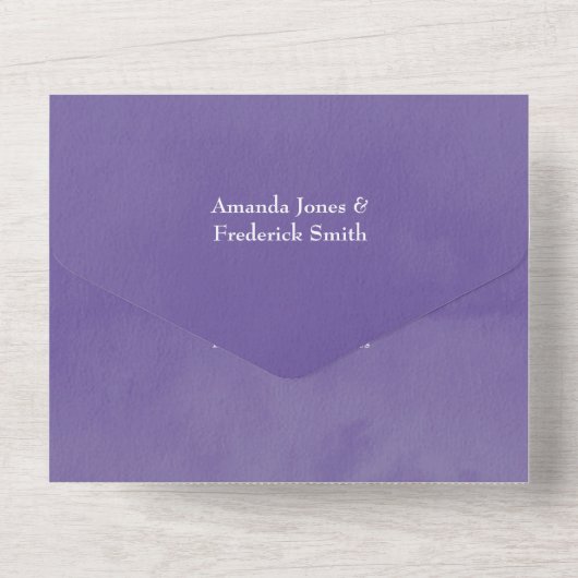 Ultra Violet kleurencombo Floral Wedding All In One Uitnodiging (Achterkant)