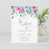 Ultra Violet kleurencombo Waterverf Floral Wedding Kaart (Staand voorkant)