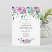 Ultra Violet kleurencombo Waterverf Floral Wedding Kaart (Staand voorkant)