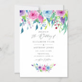 Ultra Violet kleurencombo Waterverf Floral Wedding Magnetische Uitnodiging (Voorkant)