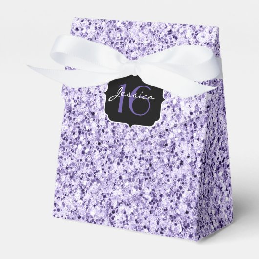 Ultra violet licht paars glitter sparkle Sweet 16 Bedankdoosjes (Voorkant Zijde)