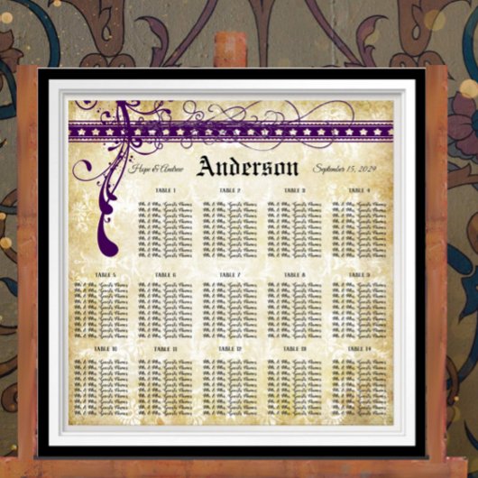 Ultra Violet Medieval Renaissance Seating Chart Poster