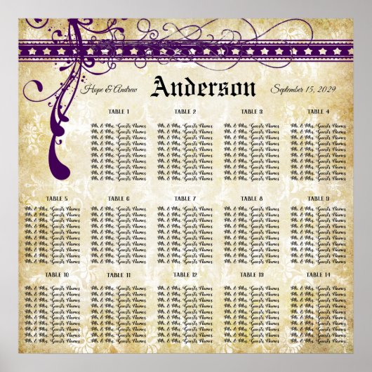 Ultra Violet Medieval Renaissance Seating Chart Poster (Voorkant)