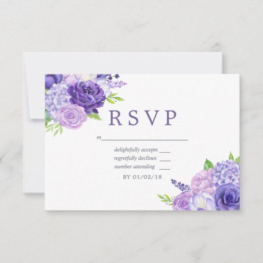 Ultra Violet met de naam Floral Wedding RSVP (Voorkant)