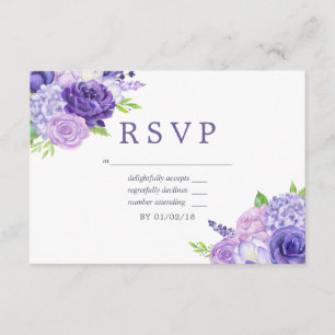 Ultra Violet met de naam Floral Wedding RSVP Kaartje