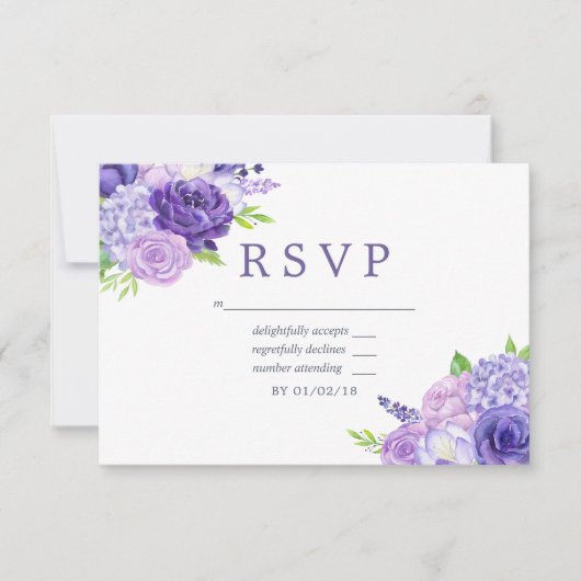 Ultra Violet met de naam Floral Wedding RSVP Kaartje (Voorkant)