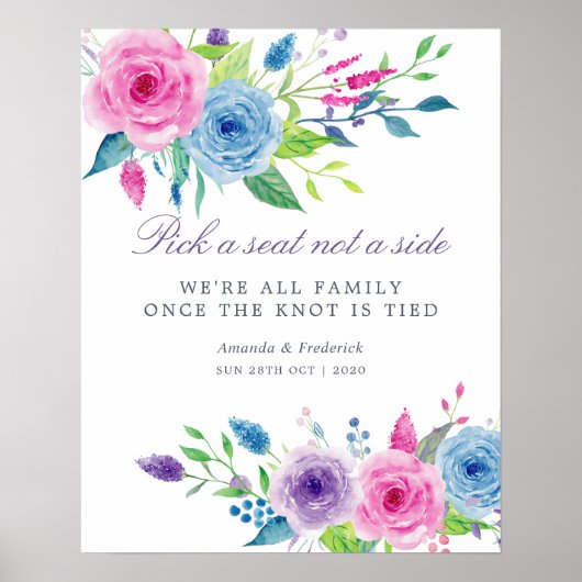 Ultra Violet Mix Watercolor Bloemen Bruiloft Zitpl Poster (Voorkant)