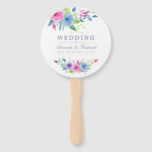 Ultra Violet Mix Waterverf Bloemen bruiloft gunst Handwaaier (Voorkant)