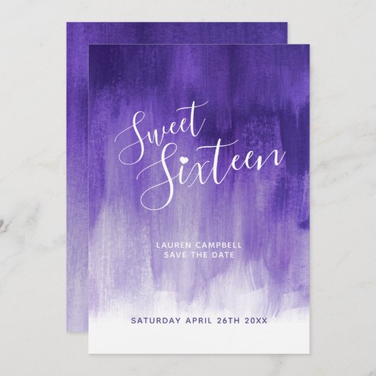 Ultra violet modern kunstje, zestien jaar oud save the date (Voorkant / Achterkant)