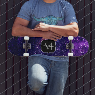 Ultra violet paars abstract sterrenstelsel Monogra Persoonlijk Skateboard