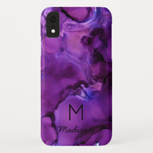 Ultra Violet Paars Alcohol Ink Textuur Monogram Case-Mate iPhone Case