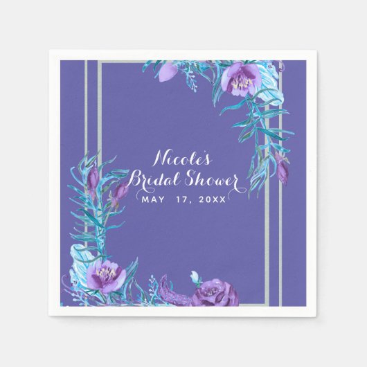 Ultra Violet Paars & Aqua Bloemrijke Chic Servetten (Voorkant)