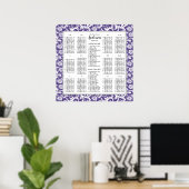 Ultra Violet Paars Damask Wedding Seating Chart Poster (Thuiskantoor)