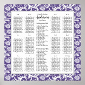 Ultra Violet Paars Damask Wedding Seating Chart Poster (Voorkant)